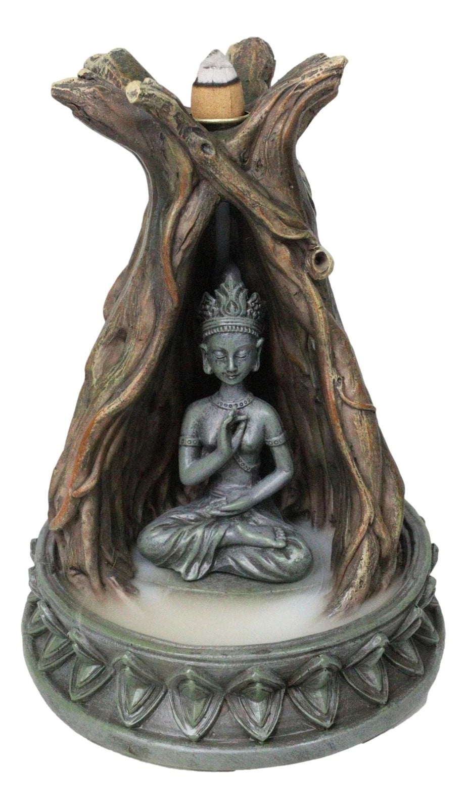 Amitabha Buddha Meditating Inside Tree Trunk Backflow Incense Burner Figurine-6