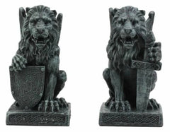 Stoic Notre Dame Roaring Lion Heart Sword & Shield Bearer Gargoyle Figurine Set-1