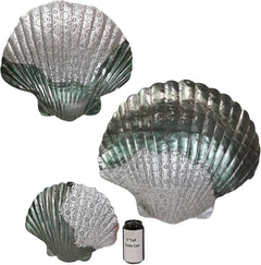 Silver Filigree Capiz Green Nautical Sea Shell Clams 3 Sizes Set Wall Decors-4