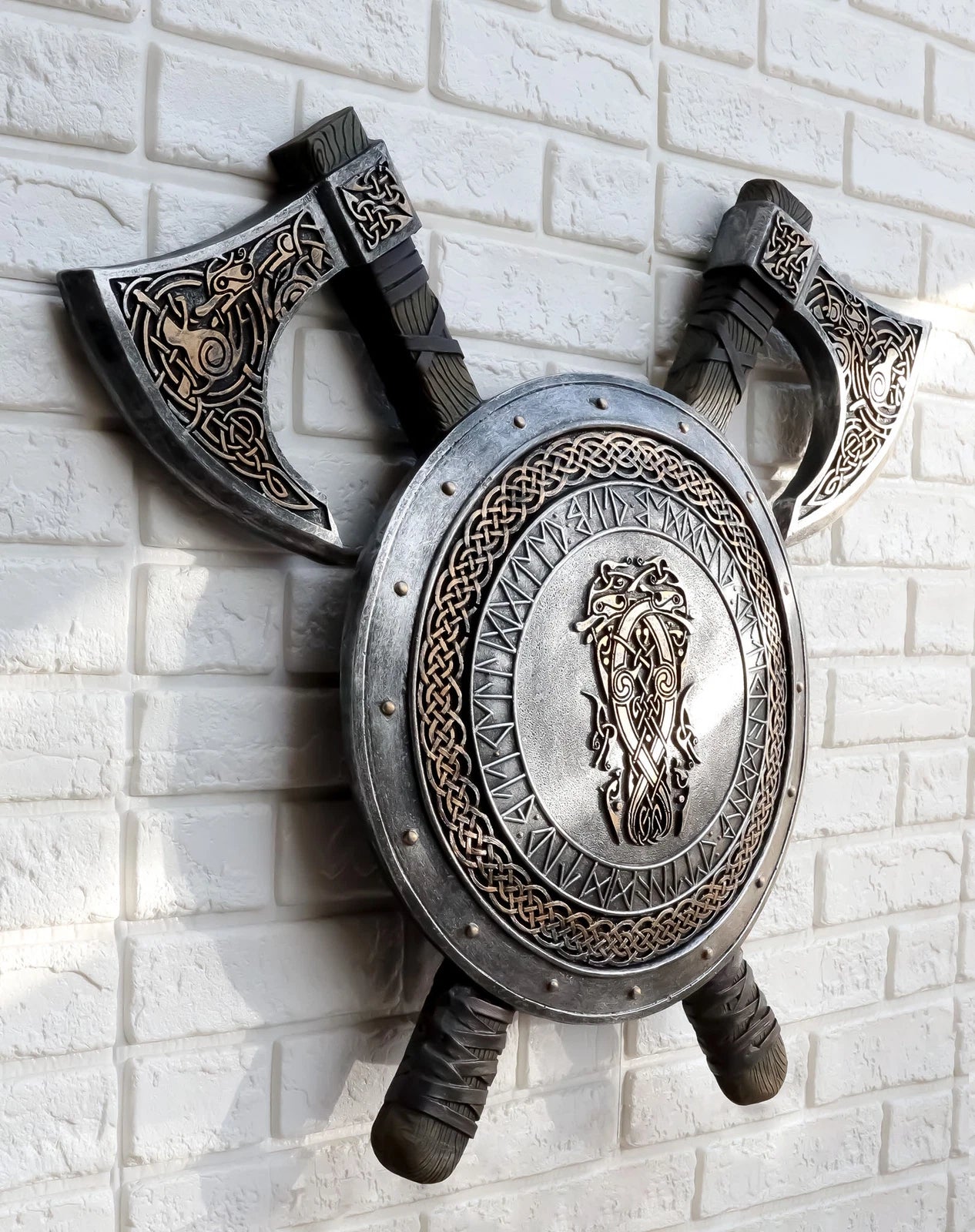 Viking Warrior Coat of Arms Ragnar Serpent Shield With Crossed Axes Plaque-6