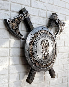 Viking Warrior Coat of Arms Ragnar Serpent Shield With Crossed Axes Plaque-6