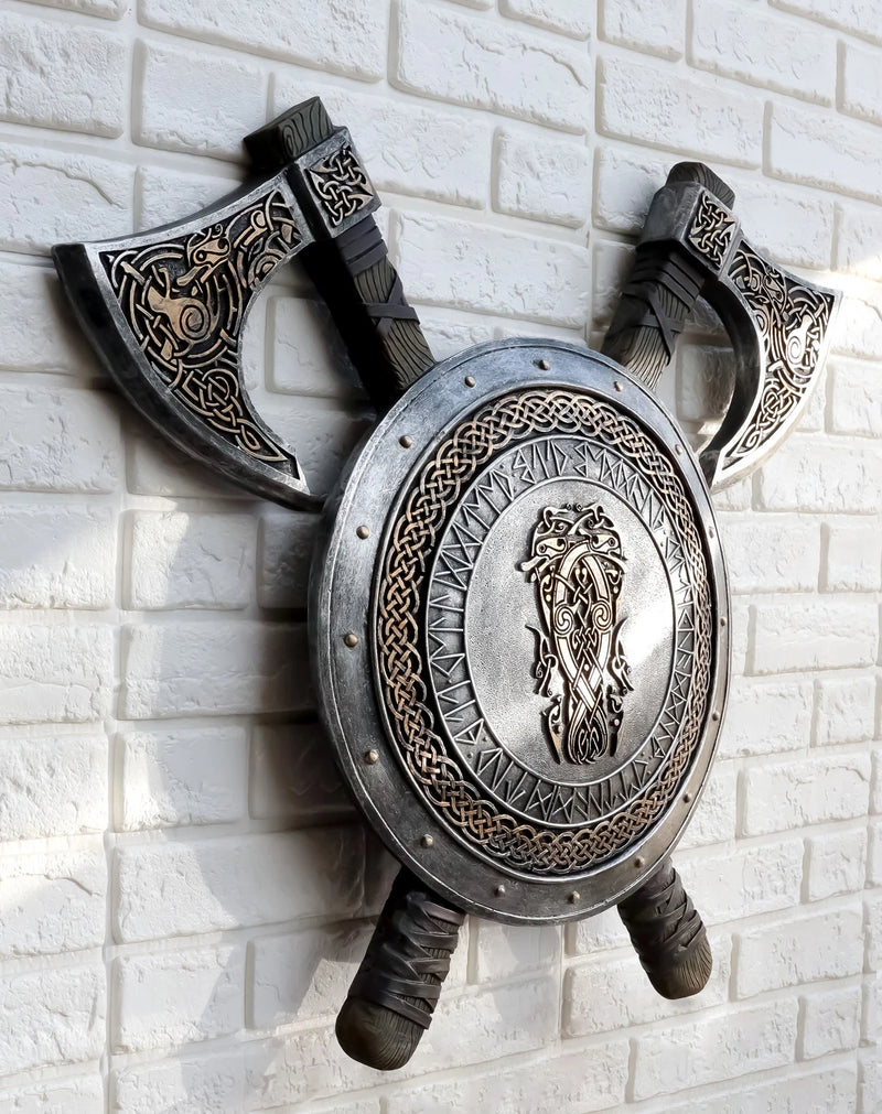 Viking Warrior Coat of Arms Ragnar Serpent Shield With Crossed Axes Plaque-6