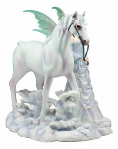 Aurora Borealis Winter Fairy With Sacred White Horse Statue 10"Long Nene Thomas-3