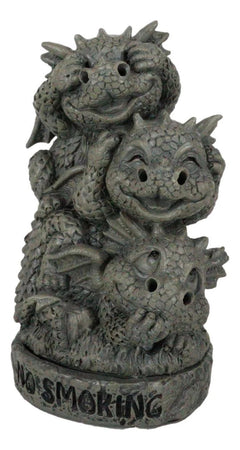No Smoking See Hear Speak No Evil Whimsical Dragons Backflow Incense Burner-3
