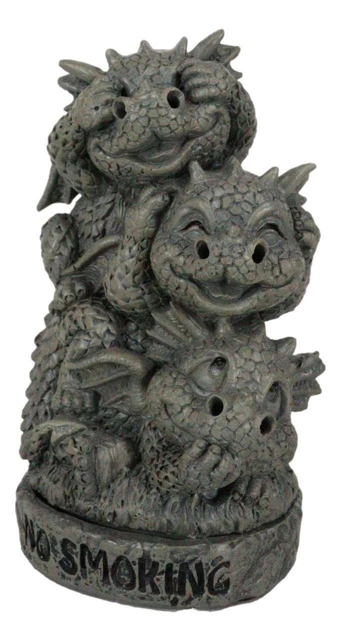 No Smoking See Hear Speak No Evil Whimsical Dragons Backflow Incense Burner-3