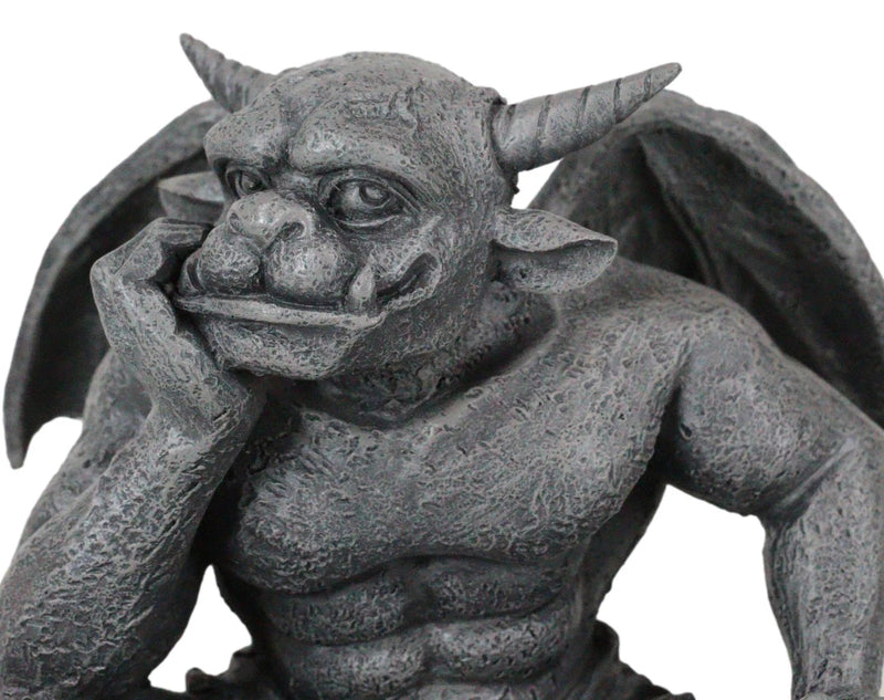 Gargoyle Figurine, Carved Small Statue, 6.5 Inches, Horned Sitting Dreamer Sculpture, Gothic Decor, Suitable for Desk, Shelf, Home, Office, or Fantasy Room Decoration, Collectible Ornament-4