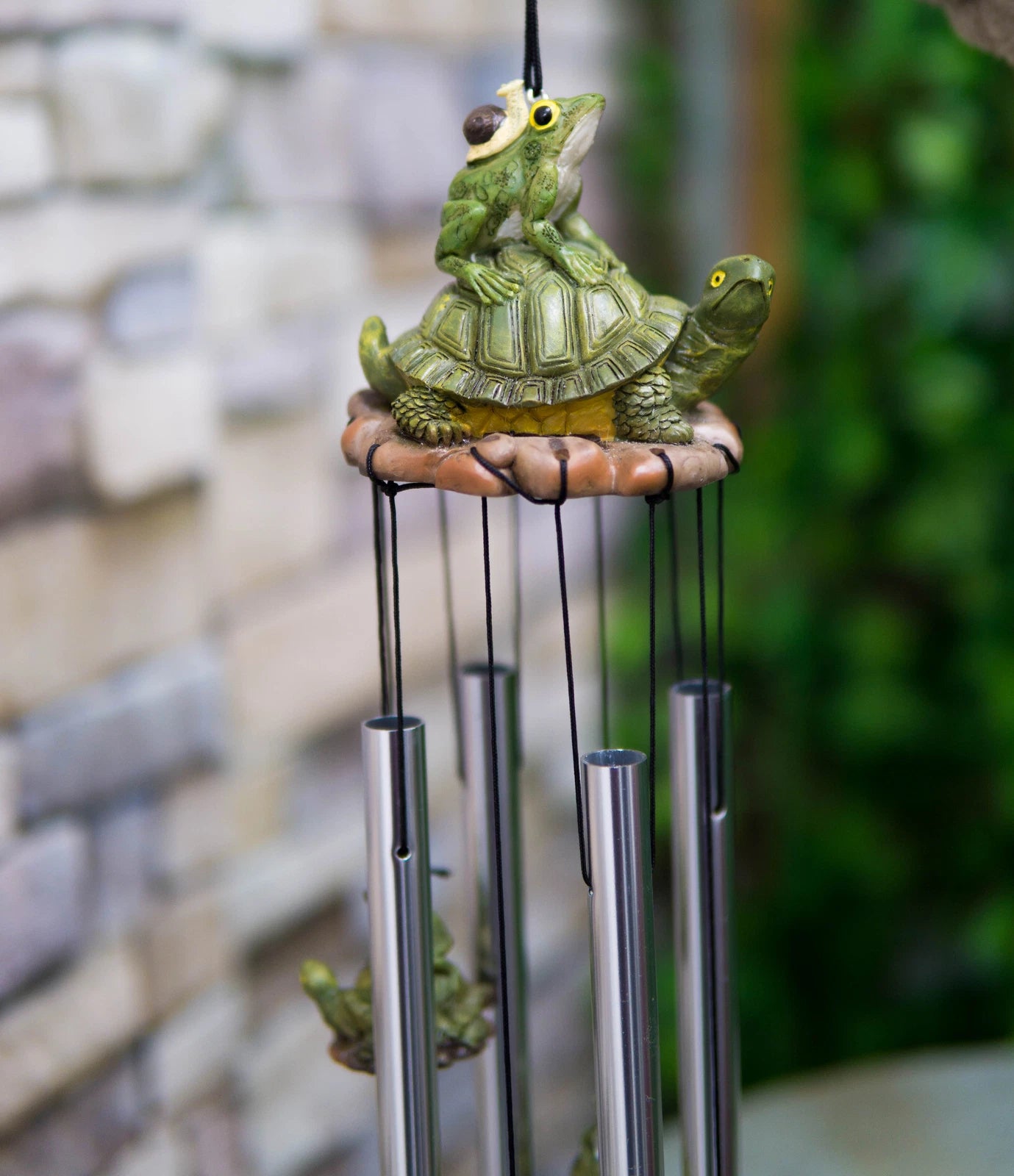 Tortoise Piggybacking Green Frog With Snail Garden Patio Wind Chime Decor-5