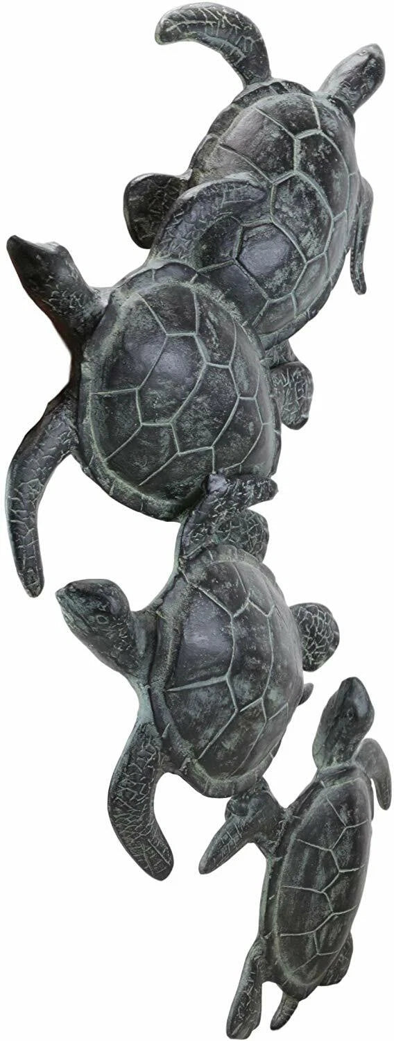 Large Family of Sea Turtles Wall Sculpture Hanging Plaque 25" High Decor-3