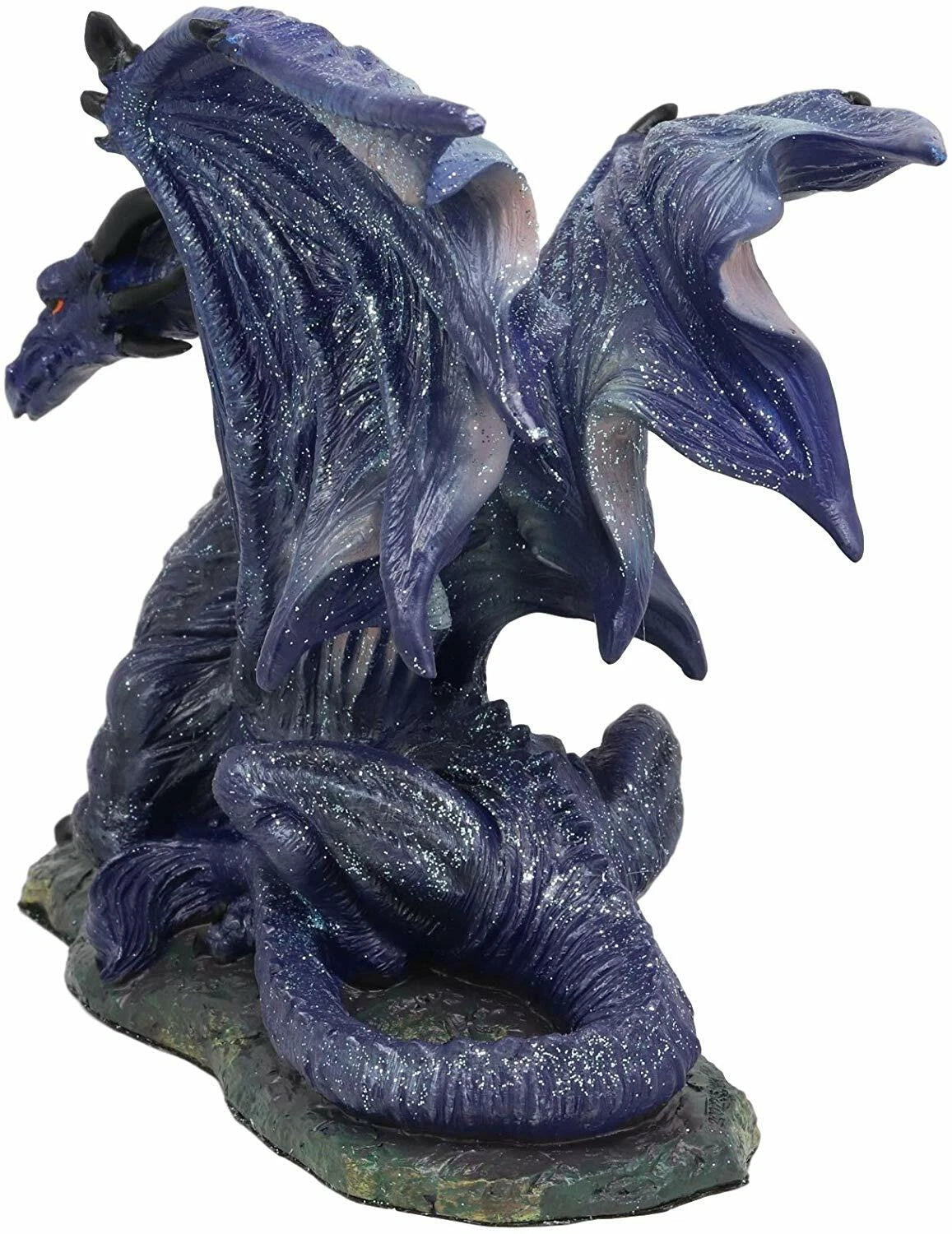 Estatua de dragón de medianoche azul brillante de fantasía en reposo, 20 cm de largo, Tierra de los Dragones-3