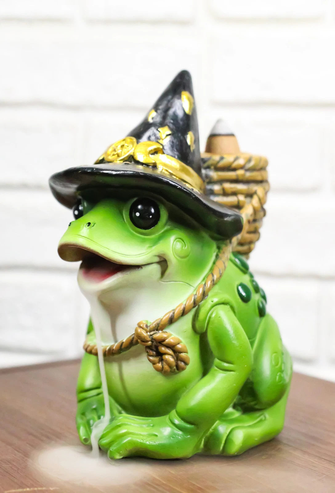 Merlin The Wizard Frog with Warlock Triple Moon Hat Backflow Incense Cone Burner-1