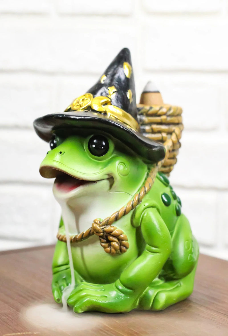 Merlin The Wizard Frog with Warlock Triple Moon Hat Backflow Incense Cone Burner-1