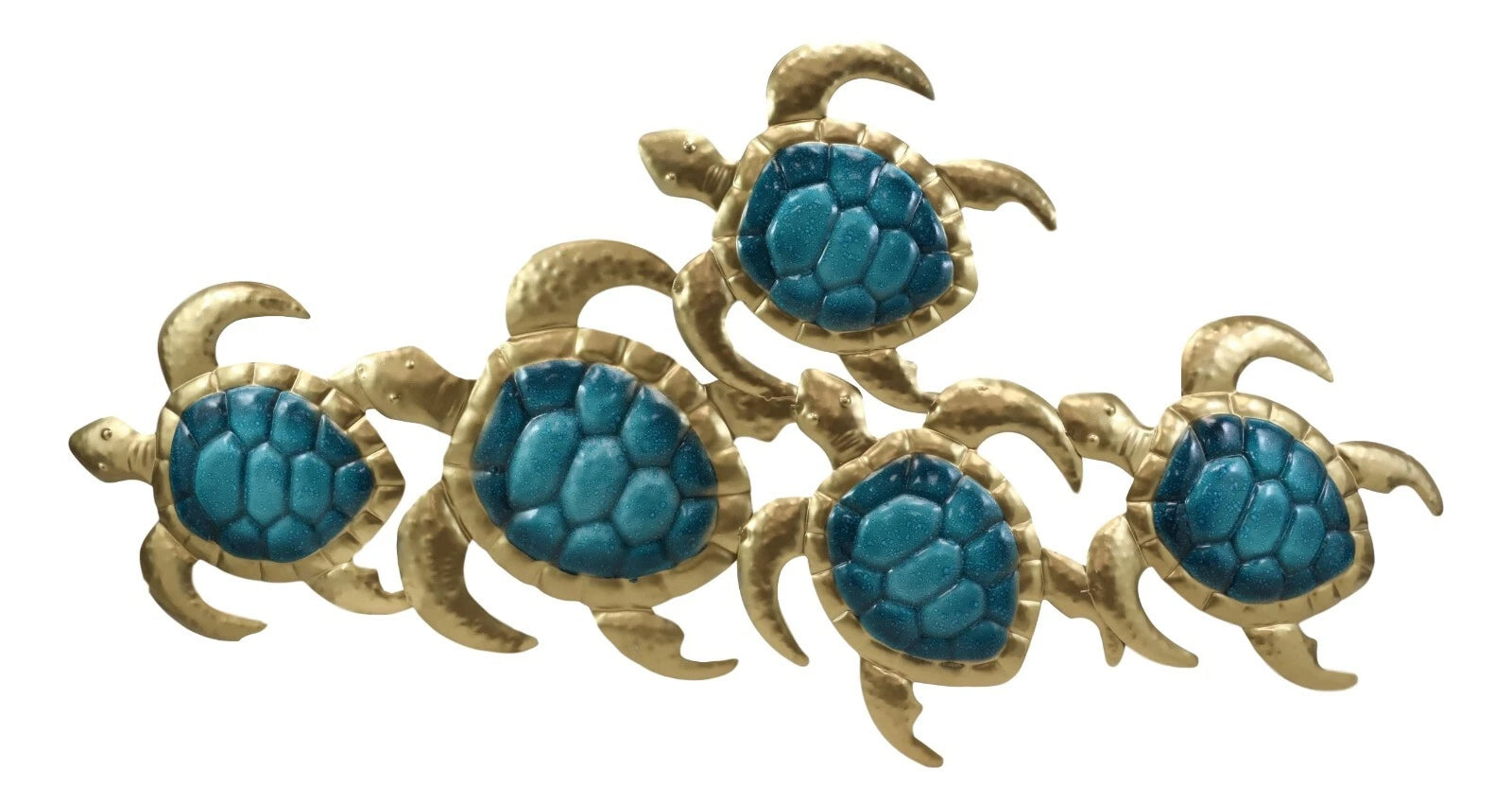 Large Aluminum Swimming Bale of 5 Marine Sea Turtle Hatchlings Wall Decor Plaque-4