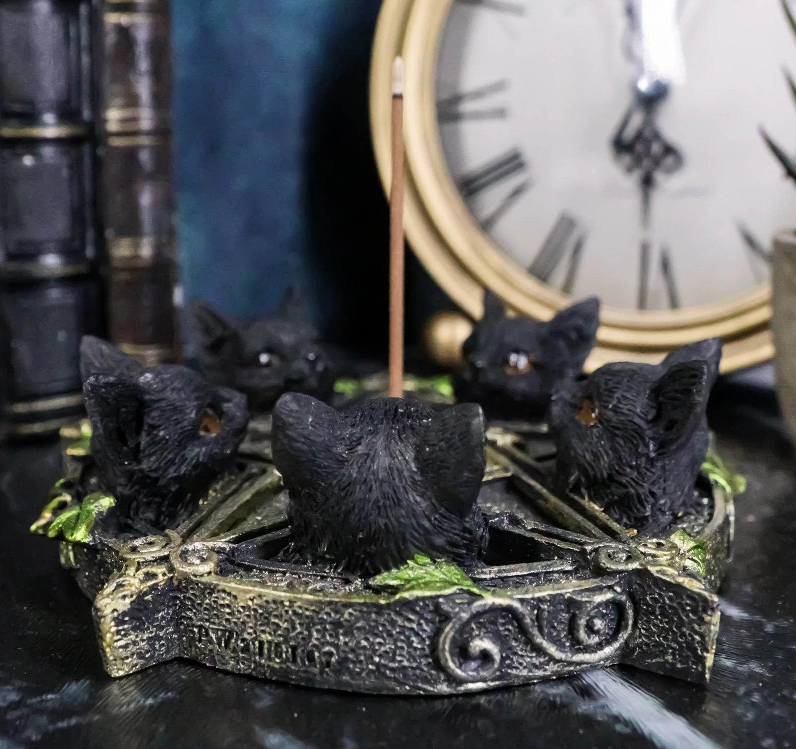 Celtic Wiccan Pentagram Ivy Penta 5 Black Cats Witching Hour Incense Burner-5