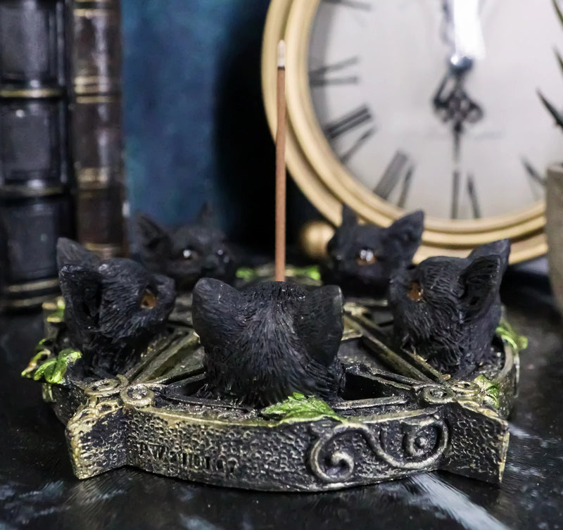 Celtic Wiccan Pentagram Ivy Penta 5 Black Cats Witching Hour Incense Burner-5