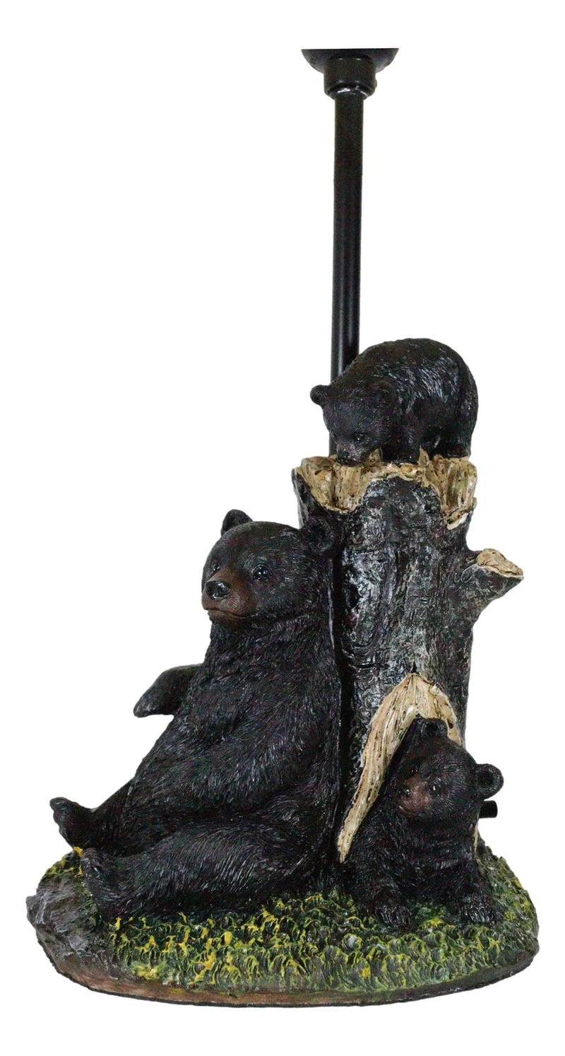 Lámpara de mesa rústica con pantalla de mamá osa negra y cachorros jugando al escondite-4