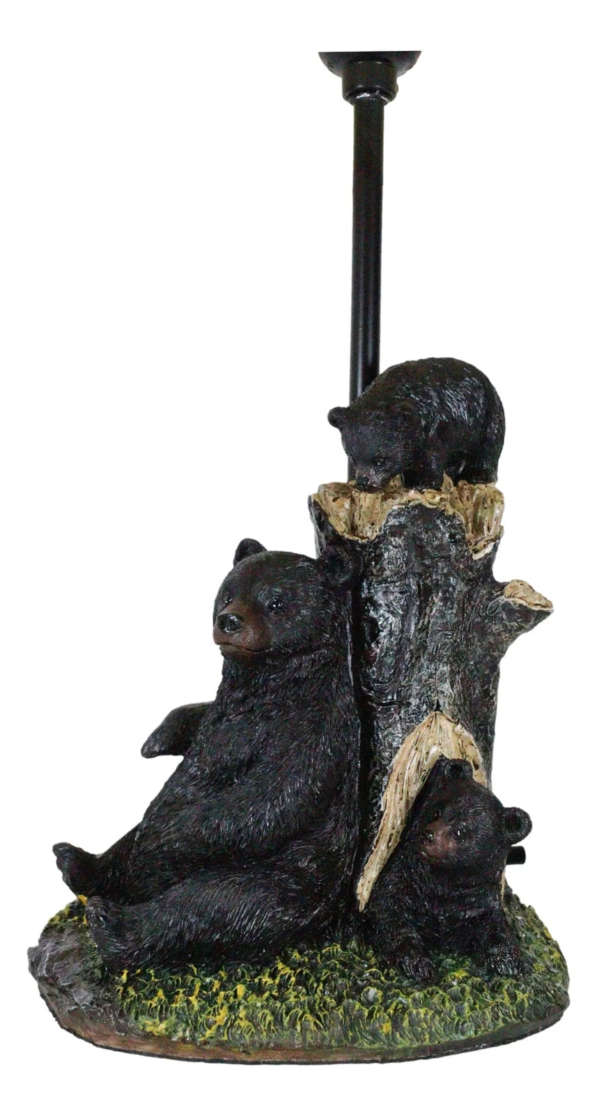 Lámpara de mesa rústica con pantalla de mamá osa negra y cachorros jugando al escondite-4