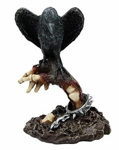 Gothic Raven Crow On Shackled Zombie Hand Emerging From Graveyard Statue Decor-3