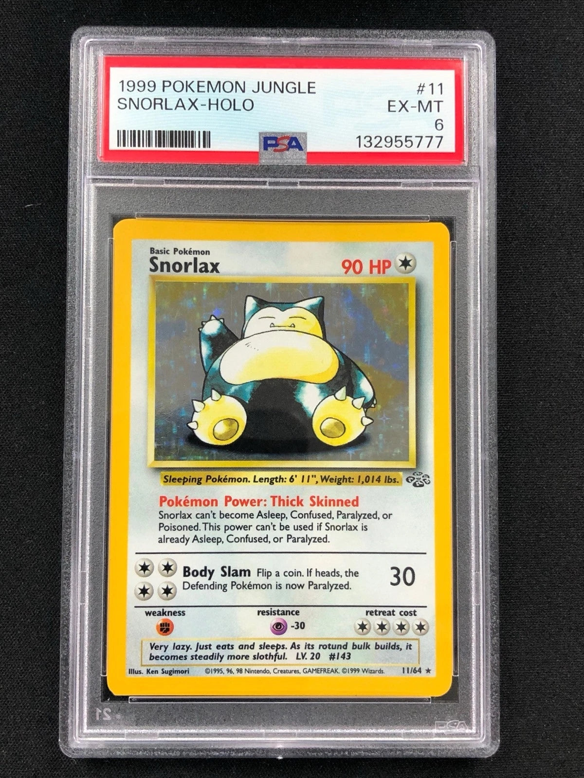 Pokemon 1999 Snorlax Holo 11/64 Jungle PSA 6