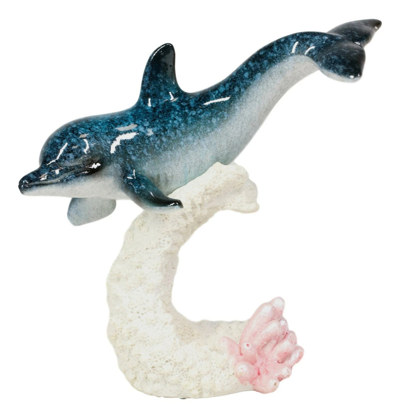 Ocean Marine Sea Life Bottlenose Dolphin Swimming Over Coral Reef Figurine-6