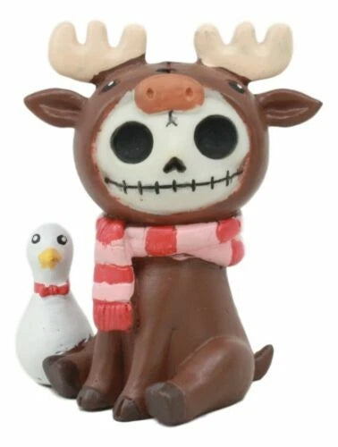 Furry Bones Pink Scarfed Spruce The Moose With White Duck Skeleton Figurine 3"H-7