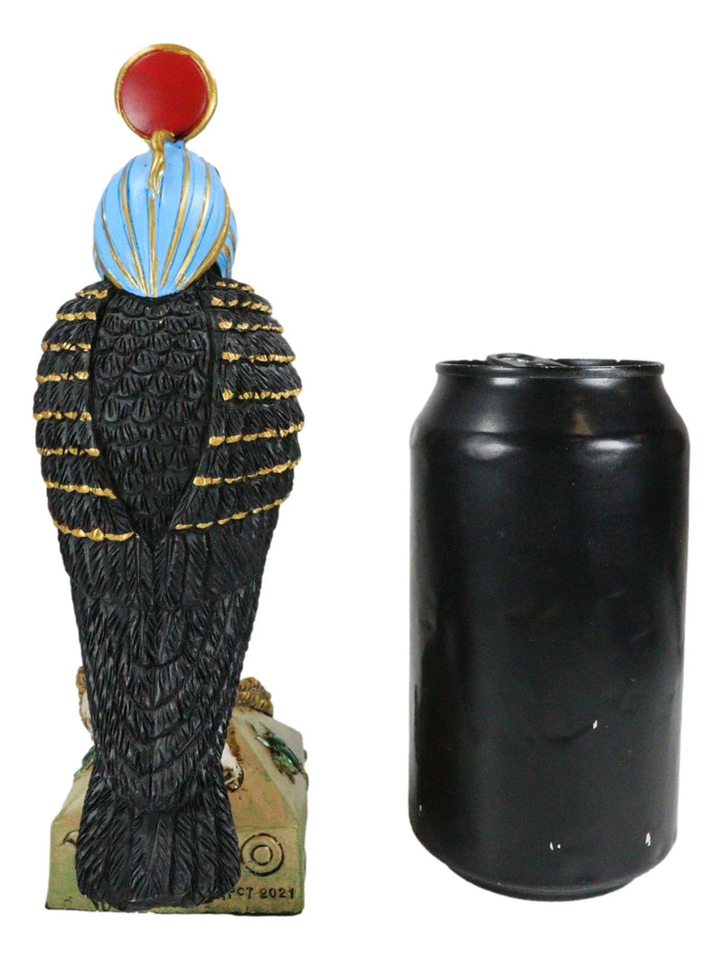 Egyptian Sky God Horus Falcon Bird With Pschent On Hieroglyphic Base Figurine-5