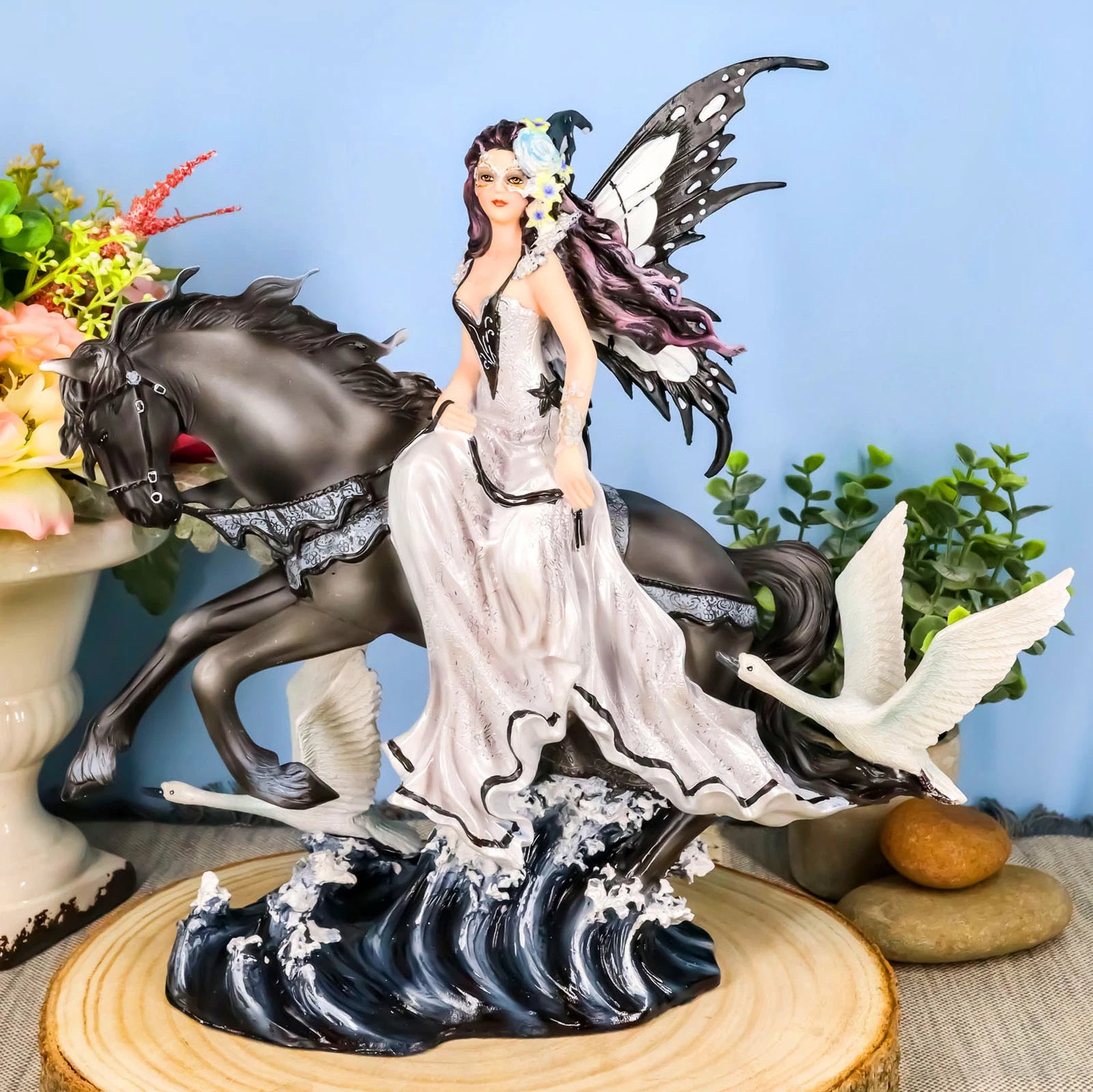 Nene Thomas Lamentation of Swans Masquerade Fairy Riding On Black Horse Statue-3