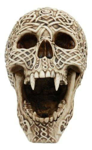 Celtic Knotwork Bloodlust Vampire Skull Ashtray Statue 7.5"L-4
