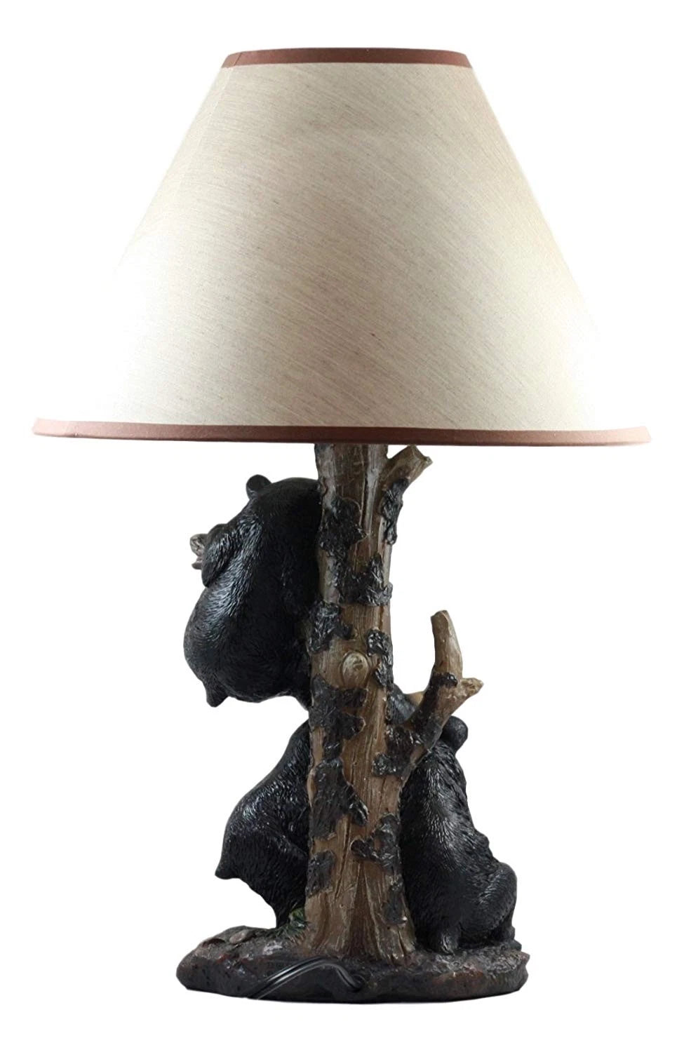 Climbing Black Bear Cubs Table Lamp Statue Decor With Bear Face Shade-6