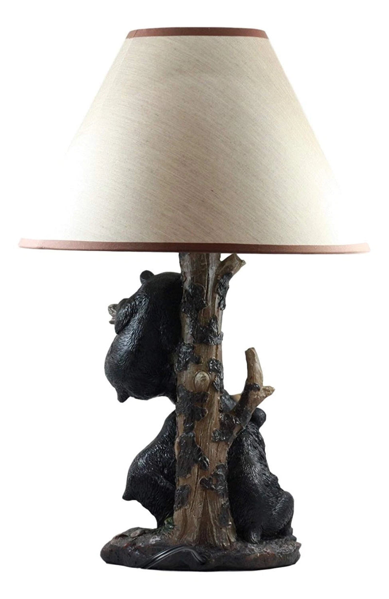 Climbing Black Bear Cubs Table Lamp Statue Decor With Bear Face Shade-6