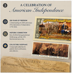 2026 USA 250th Anniversary Commemorative $2 Bill & 1976 Bicentennial Stamp Strip – Limited Edition American History Collectible-4