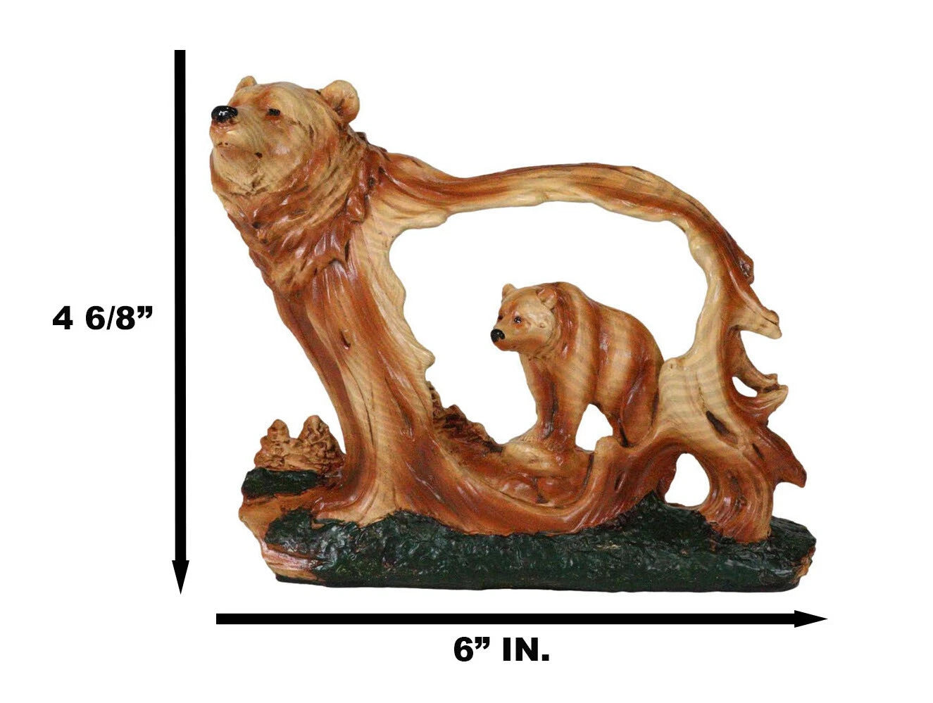 Rustic Faux Wood Wildlife Grizzly Bear With Cub Roaming The Forests Figurine-4