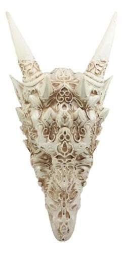 Large Gothic Tribal Stencil Art Horned Dragon Skull Wall Decor Or Statue-2