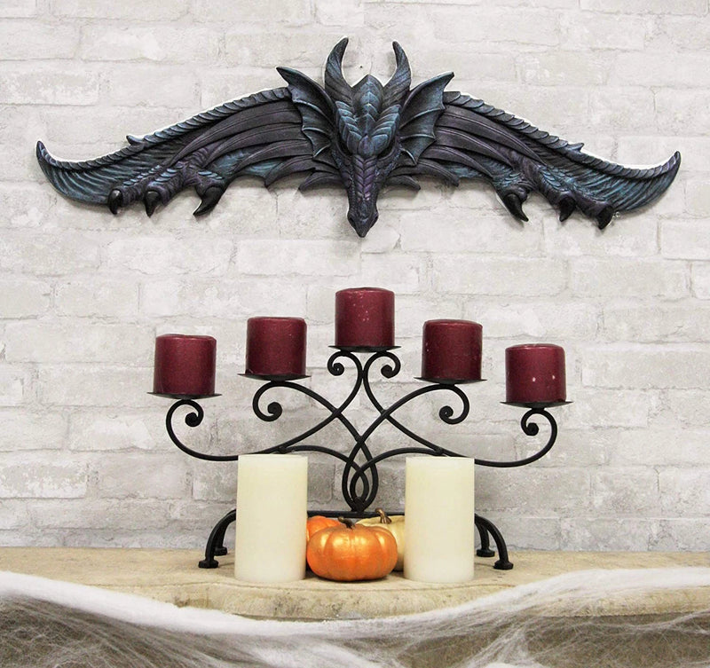 Large 34.25"L Fantasy Midnight Overwatch Dragon With Open Wings 3D Wall Plaque-1