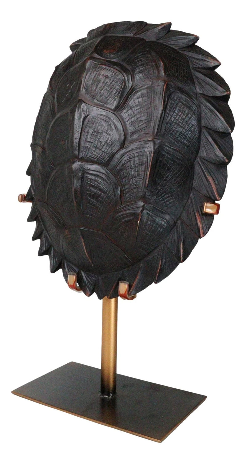 Large Nautical Marine Jagged Shell Faux Sea Turtle Sculpture With Pole Stand-2