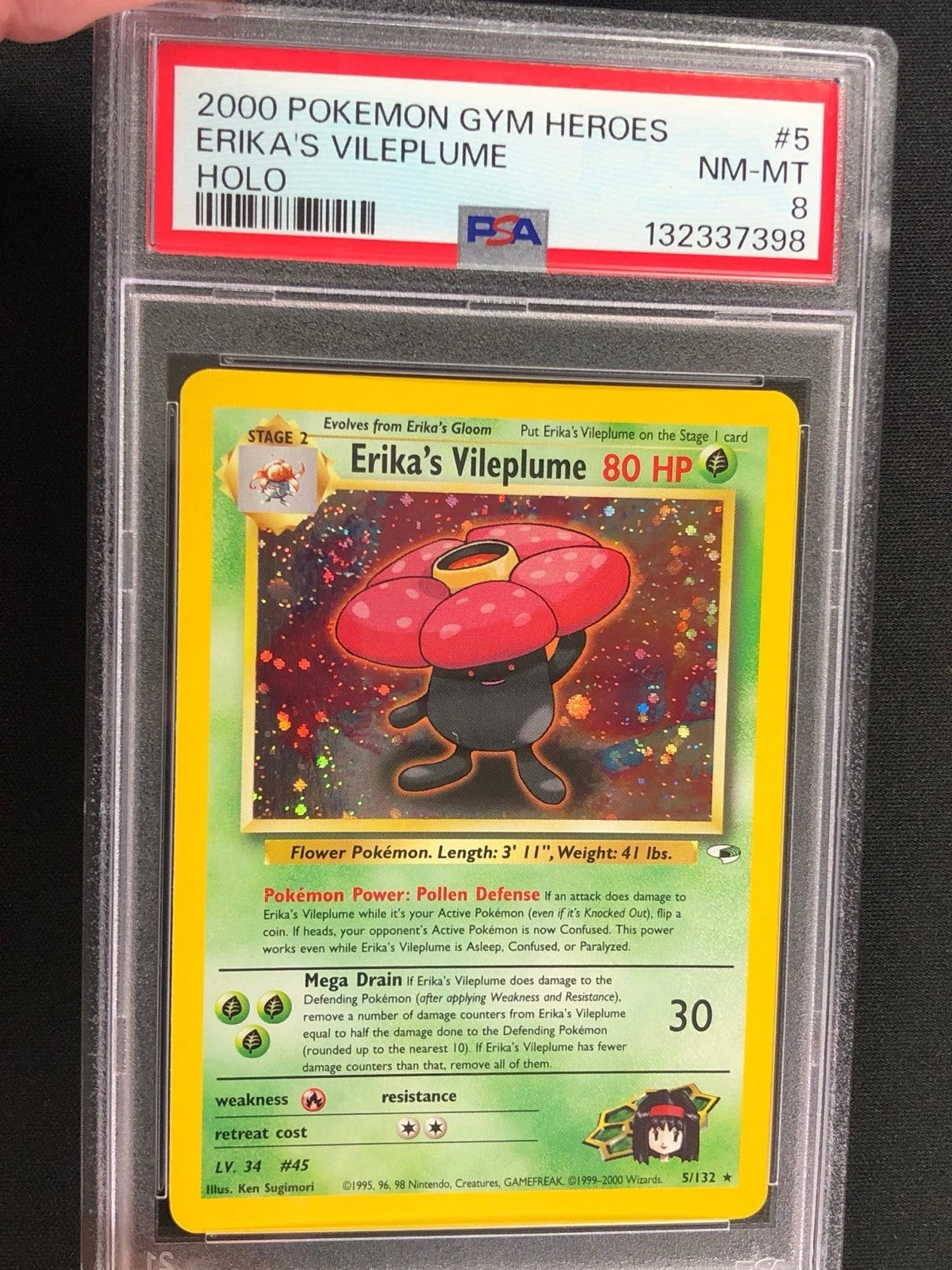 Pokemon 2000 Erika's Vileplume Holo + Swirl! 5/132 PSA 8