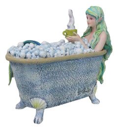 Amy Brown Aquamarine Pretty Mermaid Relaxing And Bubble Bathing in Tub Figurine-2