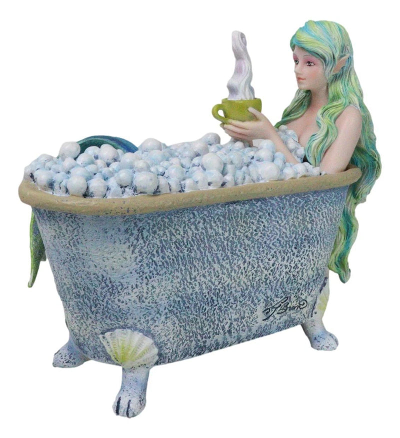Amy Brown Aquamarine Pretty Mermaid Relaxing And Bubble Bathing in Tub Figurine-2