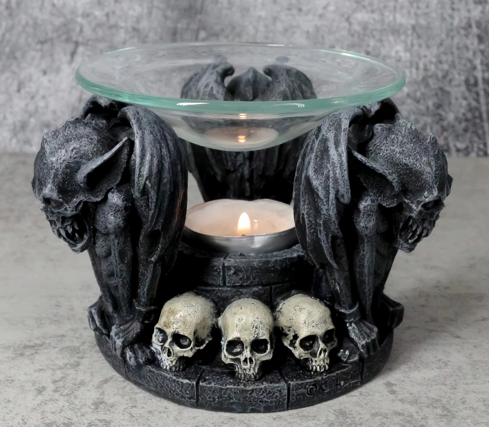 Nosferatu Gothic Vampire Gargoyles With Skulls Votive Candle Heat Oil Warmer-1