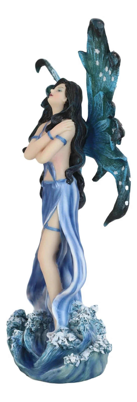 Ocean Fairy Figurine, Water Elemental Fantasy Statue 12" Tall Rising Over Waves, Hand-Painted Mythical Creature Sculpture, Home Decor for Shelf, Desk, or Living Room Display-3