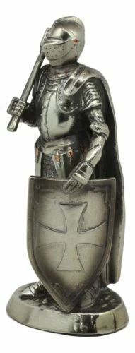 Holy Roman Empire Crusader Knight With Morning Star Club And Shield Statue 7"H