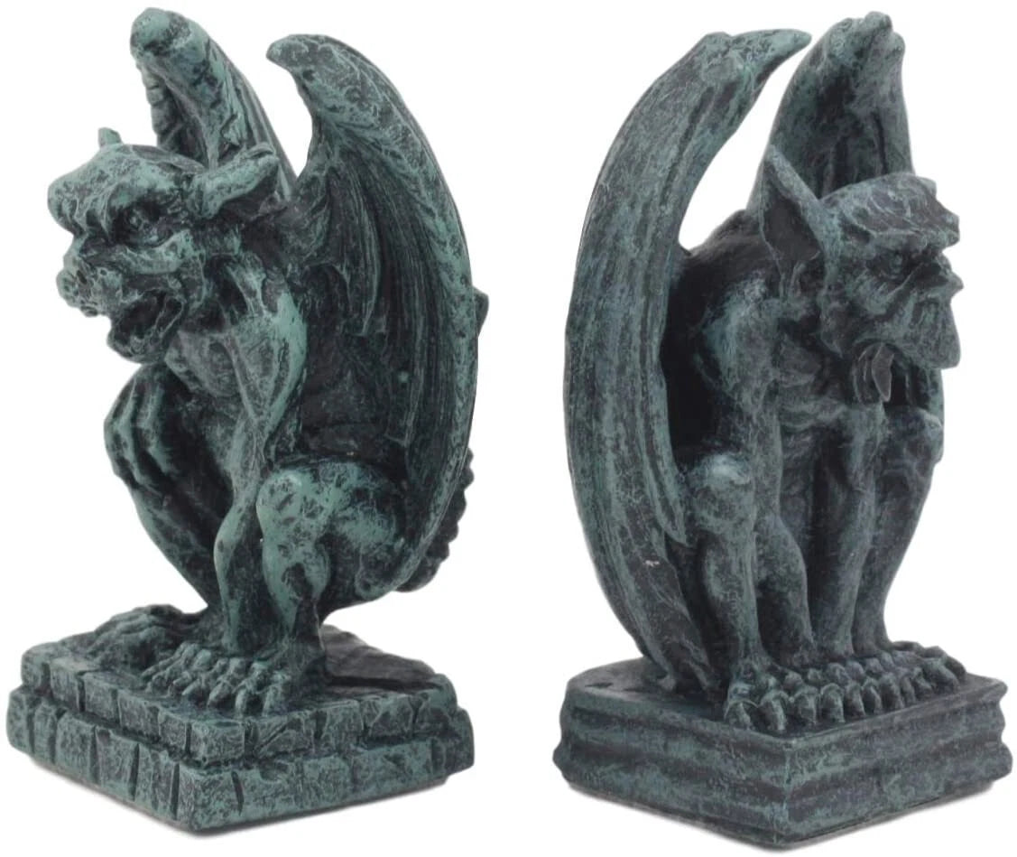 Gothic Notre Dame Guardian Mini Gargoyle Statue Set of 2 Miniature Fairy Garden-4