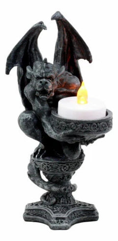 Gothic Wyvern Gargoyle Tea Light Candle Holder Guardian Kneeling Servant Statue-3