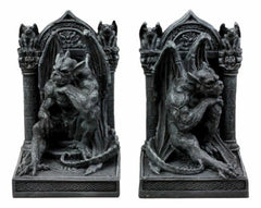 Medieval Age Gothic Sculptural The Thinker Gargoyle Bookends Figurine Set 6.25"H-4