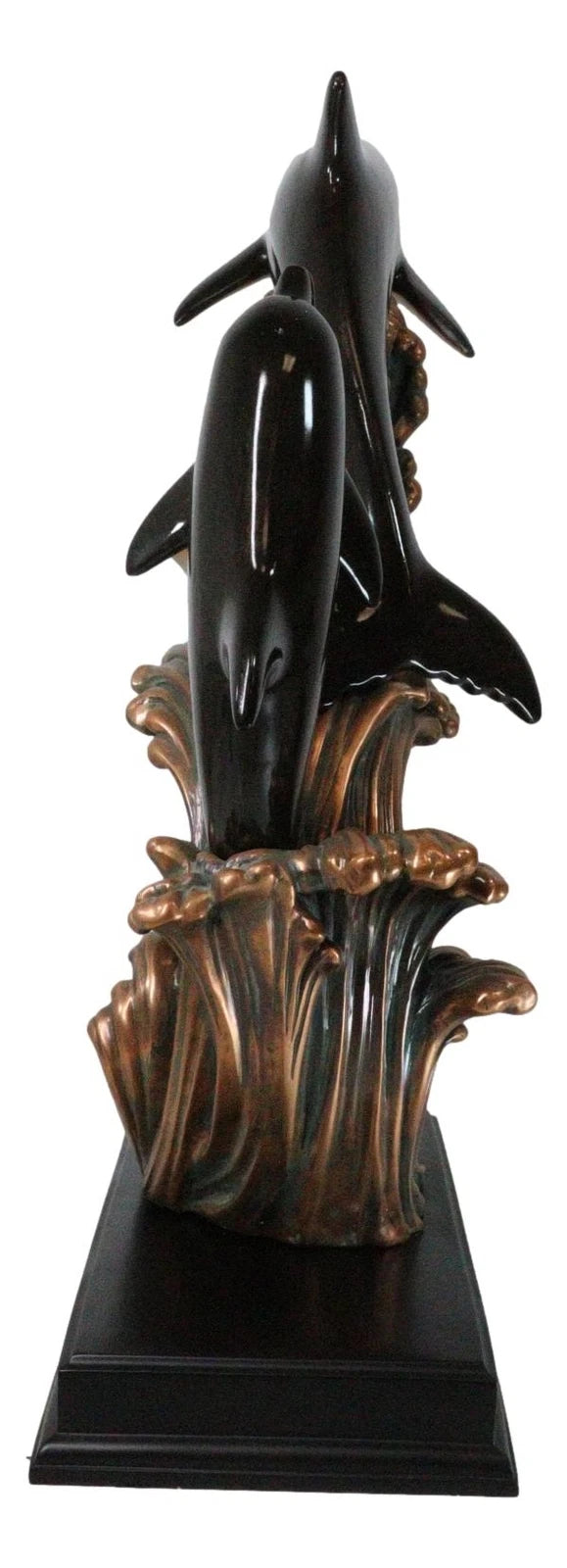 Large 23"H Nautical Marine 2 Bottlenose Dolphins Leaping Over Ocean Waves Statue-3