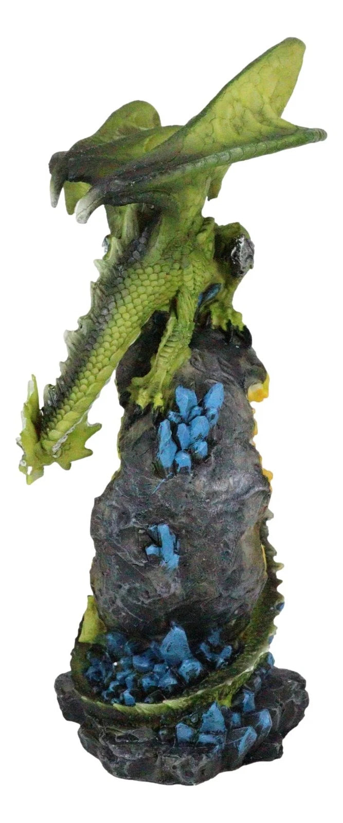 Green Dragon Guarding Faux Geode Crystal Arch Rock With Rainbow Icicle Figurine-4