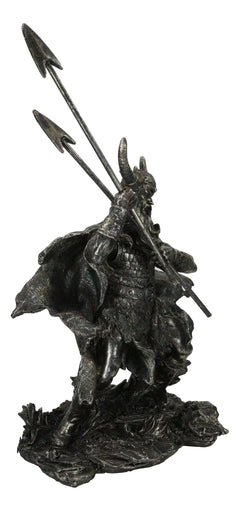 Viking Norse God Odin Alfather With Horned Helm Holding Javelin Spears Figurine-4