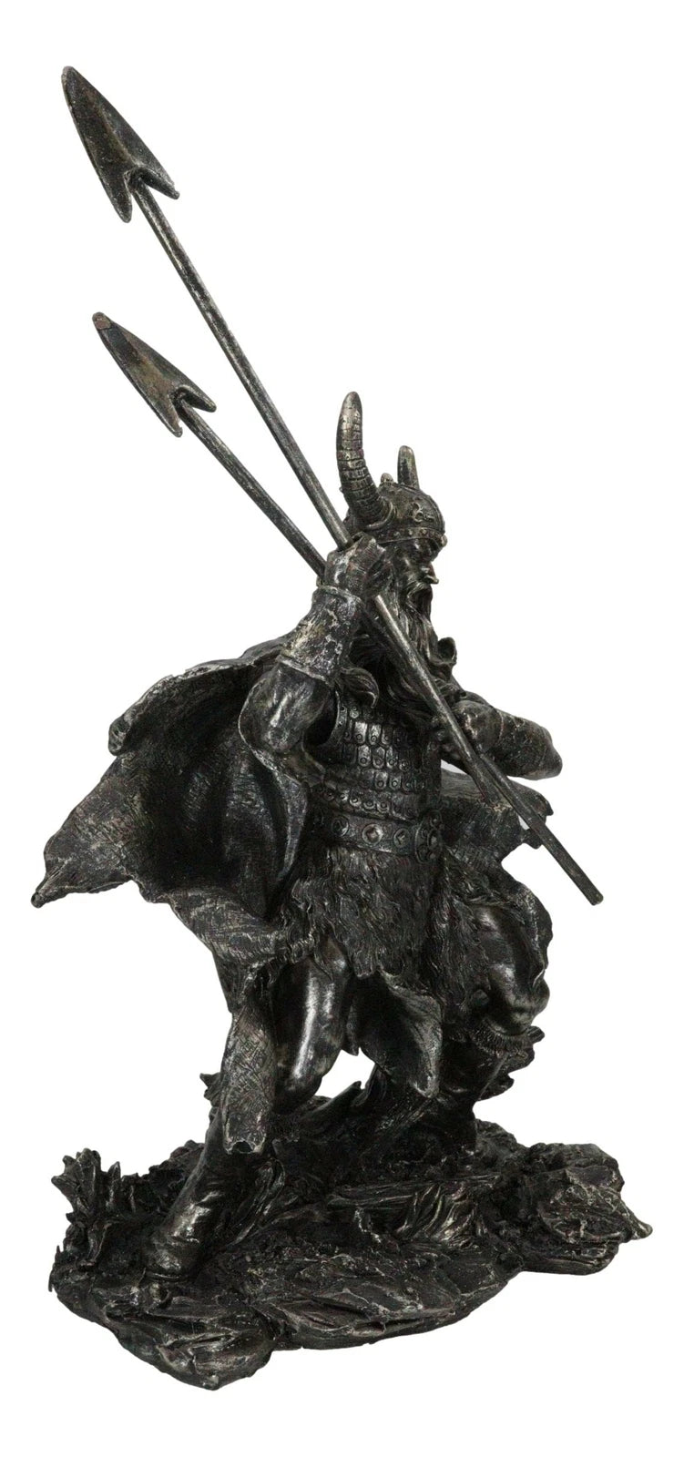 Viking Norse God Odin Alfather With Horned Helm Holding Javelin Spears Figurine-4