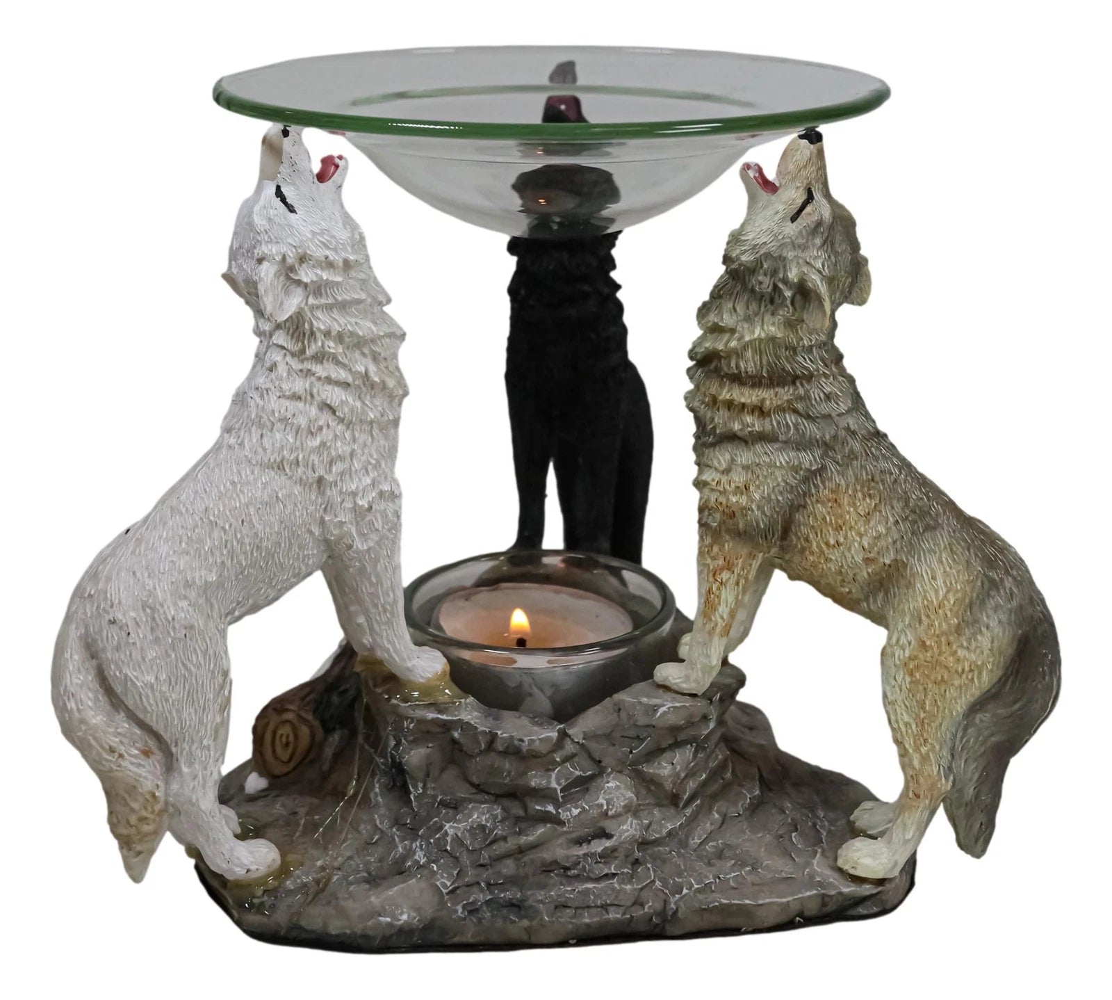 Moonlight Colorful Three Howling Wolves Oil & Wax Tart Burner Figurine-2