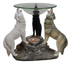 Moonlight Colorful Three Howling Wolves Oil & Wax Tart Burner Figurine-2