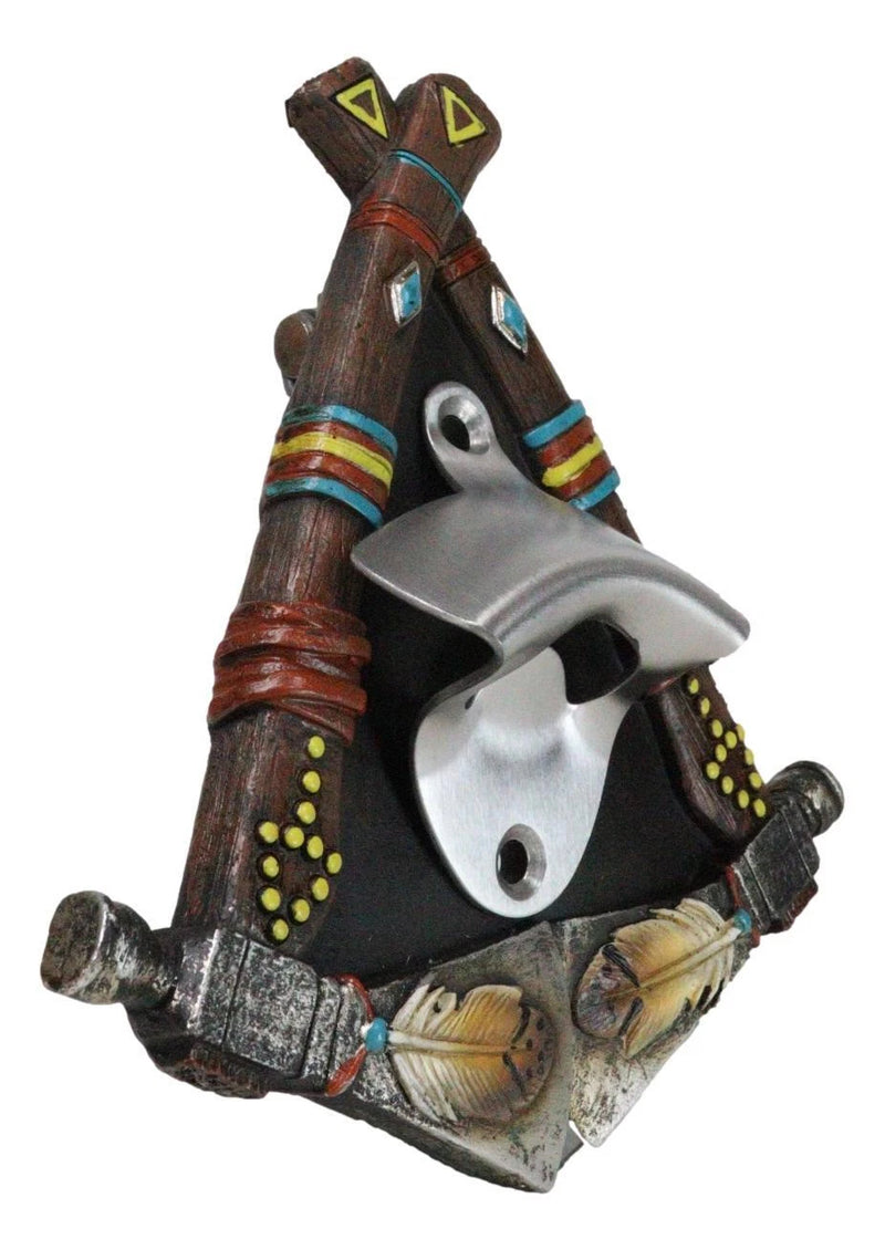 Southwestern Feathers With Double Hand Axes Tribal Indian Wall Bottle Opener-2